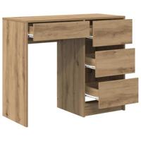 Bureau artisanaal eikenkleurig 90 x 37,5 x 75 cm Bewerkt hout - thumbnail