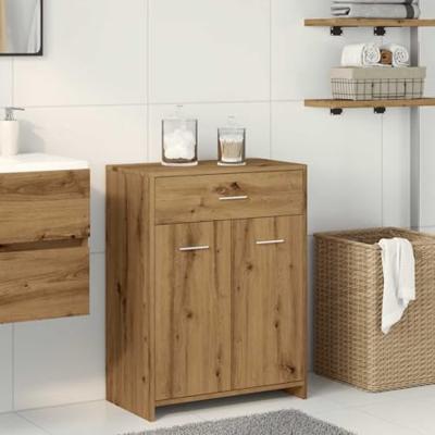 Badkamerkast 60x33x80 cm bewerkt hout artisanaal eikenkleurig
