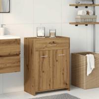 Badkamerkast 60x33x80 cm bewerkt hout artisanaal eikenkleurig - thumbnail