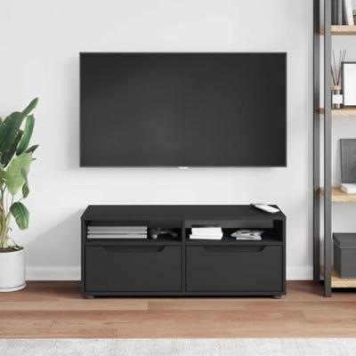 Tv-meubel VISNES 100x40x38 cm bewerkt hout zwart Tv-meubel VISNES 100x40x38 cm bewerkt hout zwart