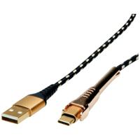 ROLINE GOLD USB 2.0 synchronisatie- en oplaadkabel, USB-A/USB-C, met steun, 1 m - thumbnail