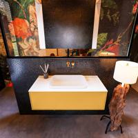 Badkamermeubelset Mondiaz Erin 100 cm met 1 Lade met RIDGE Wastafel Midden Talc Zonder Kraangaten Greeploos Mat Ocher - thumbnail