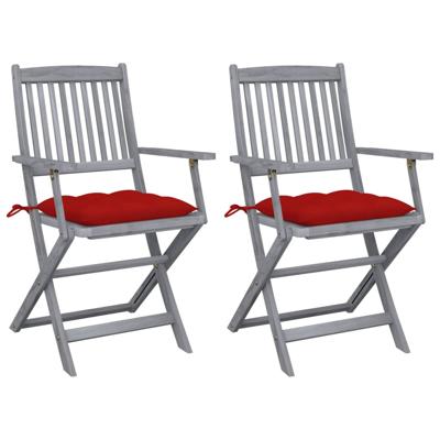 VidaXL Set van 2 klapstoelen met kussens, gemaakt van massief acaciahout.