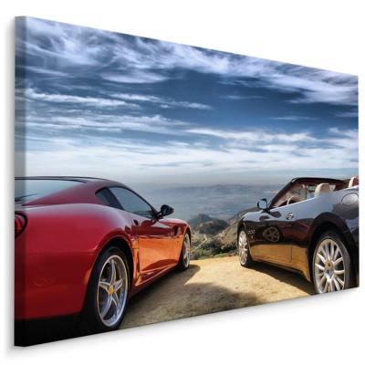 Schilderij - Luxe auto&apos;s in de bergen, premium print, wanddecoratie