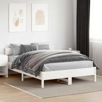 Bedframe met hoofdbord massief grenenhout wit 150x200 cm - thumbnail