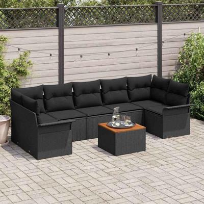 Tuinbankenset met kussen 8 pcs Zwart poly rattan
