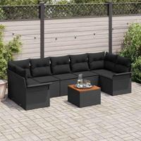 Tuinbankenset met kussen 8 pcs Zwart poly rattan - thumbnail