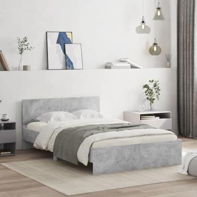 Bedframe met hoofdeinde betongrijs 135x190 cm