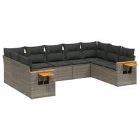 10-delige Loungeset met kussens poly rattan grijs - thumbnail