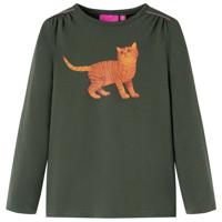 Kindershirt met lange mouwen kattenprint 116 kakikleurig - thumbnail