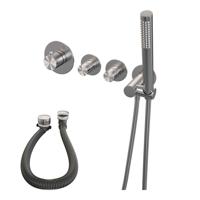 Brushed Edition thermostatische inbouw badkraan SET 01: badvulcombinatie, staaf handdouche, doucheslang, wandaansluitbocht PVD RVS - thumbnail