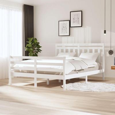Bedframe massief hout wit 150x200 cm