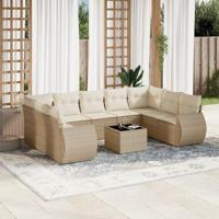10-delige Loungeset met kussens poly rattan beige - thumbnail