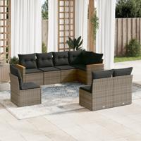 8-delige Loungeset met kussens poly rattan grijs - thumbnail