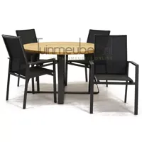 Tuinstoel Delia zwart hoge rug met Basso 130 cm teaktafel - thumbnail