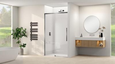 Schuifdeur Van Rijn Products ST09 Aan Vast Deel 180x200 cm 8 mm Helder Glas Softclose Incl. Beslag en Greep Geborsteld Gunmetal