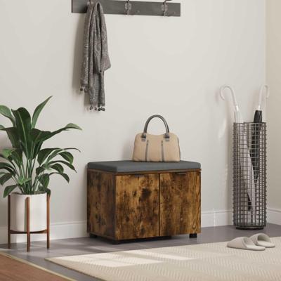 Halbank met kussen met opslag Gerookt eiken 60 x 38 x 46 cm