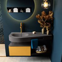 MONDIAZ RIVA 120cm badmeubel onderkast / planchet kleur Ocher met 1 lade. Wastafel DULCET links 1 kraangat kleur Dark_Grey. - thumbnail