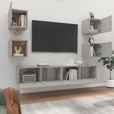 6-delige Tv-meubelset bewerkt hout betongrijs - thumbnail