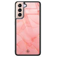 Samsung Galaxy S21 glazen hardcase - Marmer roze - thumbnail
