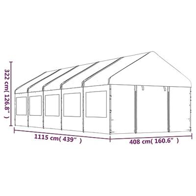 Prieel met dak 11,15x4,08x3,22 m polyetheen wit - thumbnail