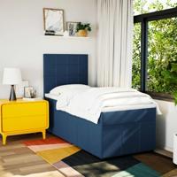 Boxspring met matras stof blauw 90x200 cm - thumbnail