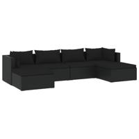 6-delige Loungeset met kussens poly rattan zwart - thumbnail