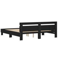 Bedframe met hoofdeinde bewerkt hout zwart 200x200 cm - thumbnail