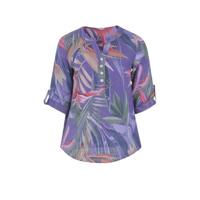 Paprika top met bladprint paars/groen/oudroze - thumbnail