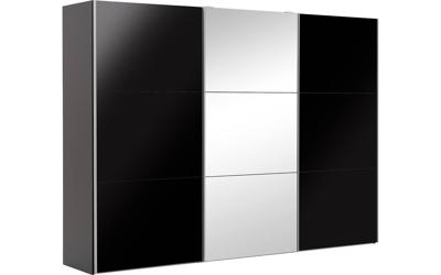 Goossens Kledingkast Easy Storage Sdk, 303 cm breed, 220 cm hoog, 2x 3 paneel glas schuifdeuren en 1x 3 paneel spiegel schuifdeur midden Goossens Kledingkast Easy Storage Sdk, 303 cm breed, 220 cm hoog, 2x 3 paneel glas schuifdeuren en 1x 3 paneel spiegel schuifdeur midden