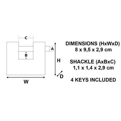 Masterlock 80mm wide x 30mm zinc alloy body with hardened steel armour - hardened - 680EURD Masterlock 80mm wide x 30mm zinc alloy body with hardened steel armour - hardened - 680EURD