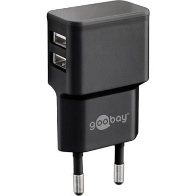 USB-A-adapter - USB-A-lader - 2 poorts - 2400mA - 12W - Zwart