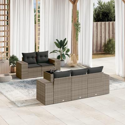 6-delige Loungeset met kussens poly rattan grijs