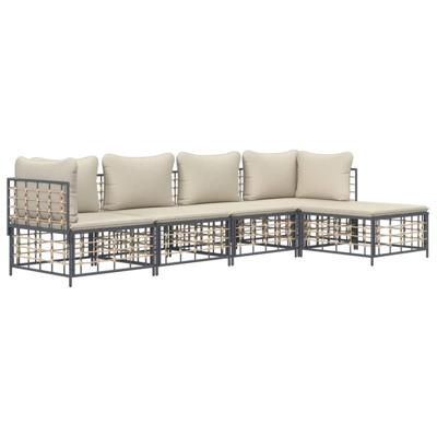 5-delige Loungeset met kussens poly rattan antracietkleurig
