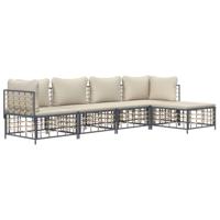 5-delige Loungeset met kussens poly rattan antracietkleurig - thumbnail