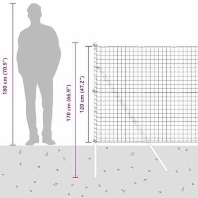 VidaXL Hek met paal grijs 1,2 x 10 m staal en pvc
