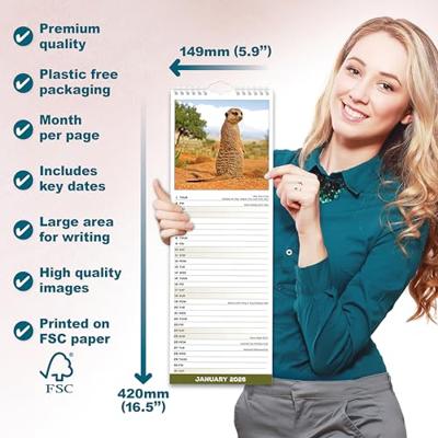 Meerkats Slim Calendar 2026 Cute Slimline Calendar - 12 Month