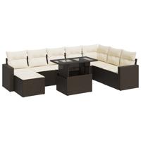 9-delige Loungeset met kussens poly rattan bruin - thumbnail
