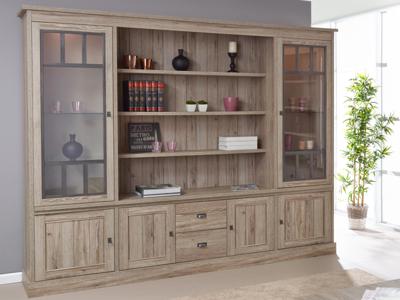 Vitrine YORKO 6 deuren 2 lades lichte kristal eik Vitrine YORKO 6 deuren 2 lades lichte kristal eik