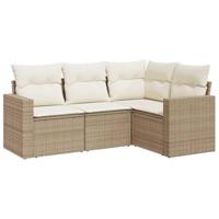 4-delige Loungeset met kussens poly rattan beige - thumbnail