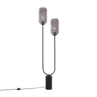 QAZQA Art Deco vloerlamp zwart met smoke glas 2-lichts - Rid - thumbnail