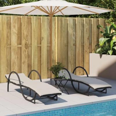 Ligbedden 2 st met tafel poly rattan zwart - thumbnail