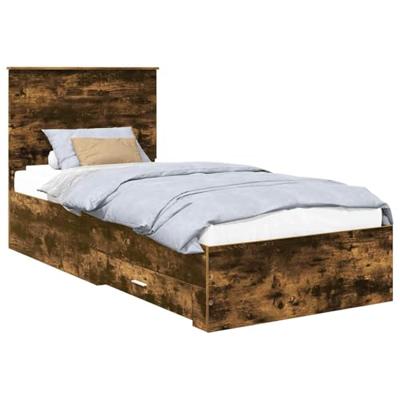 Bedframe met hoofdeinde Gerookt eiken 90 x 190 cm Bewerkt hout