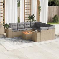 9-delige Loungeset met kussens poly rattan beige - thumbnail