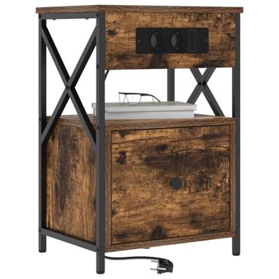 Nachtkastje met lade Gerookt eiken 40 x 31 x 60 cm Bewerkt hout Nachtkastje met lade Gerookt eiken 40 x 31 x 60 cm Bewerkt hout