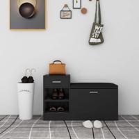 Schoenenbank 94,5x31x57 cm bewerkt hout zwart - thumbnail