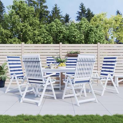 VidaXL Stoelkussens 6 st hoge rug gestreept stof wit en blauw