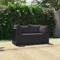 2-delige Loungeset met kussens poly rattan zwart - thumbnail