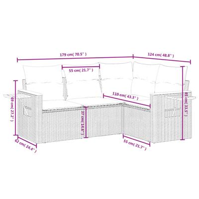 4-delige Loungeset met kussens poly rattan grijs - thumbnail