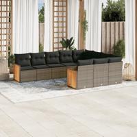 10-delige Loungeset met kussens poly rattan grijs - thumbnail